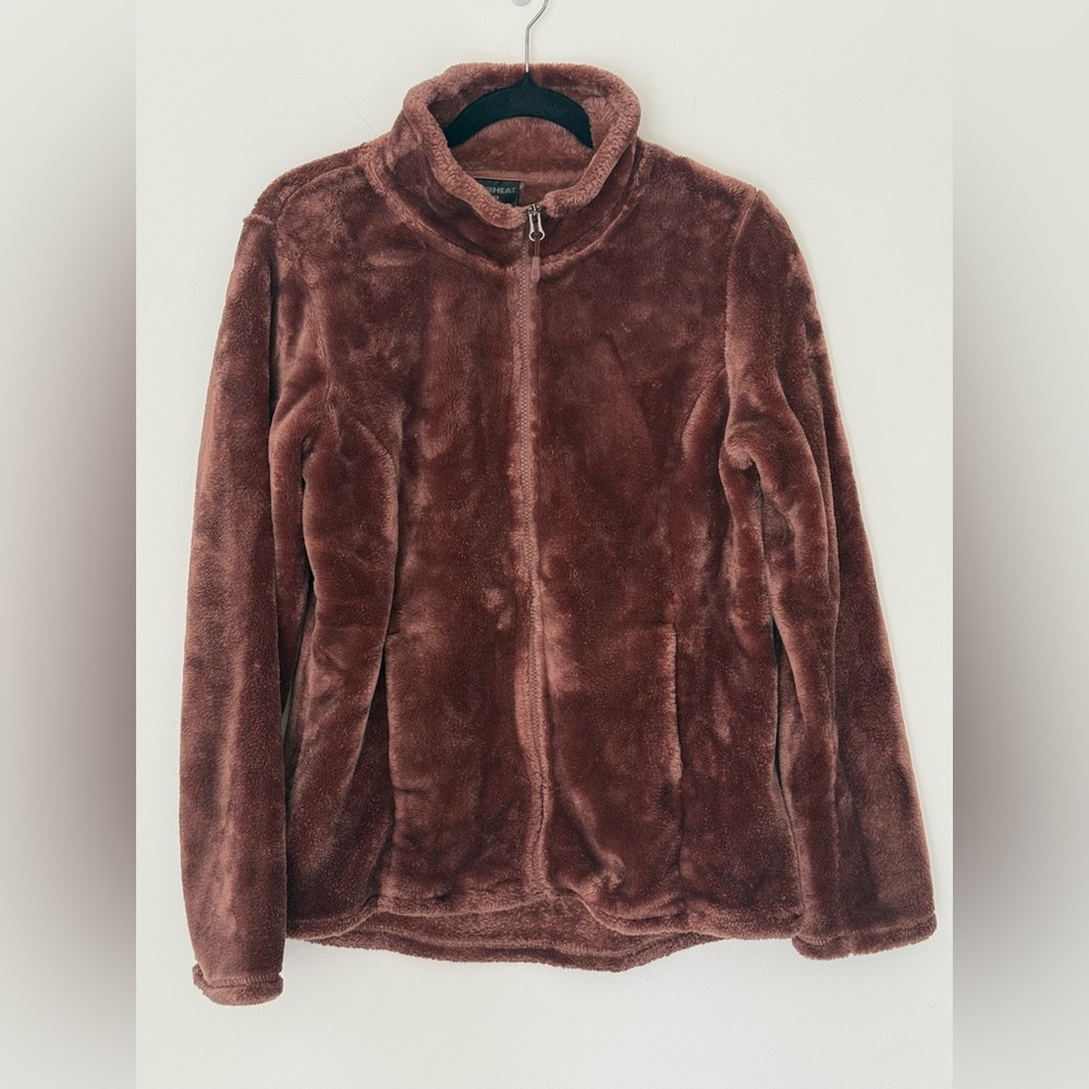 32 Degrees Heat Womens Jacket Plush Velvet Full Zip Brown Black Comfy